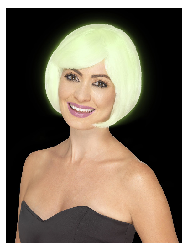 Babe Party Wig, Glow in the Dark, Short Bob with Fringe