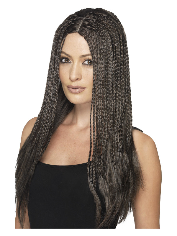 90s Braid Wig, Brown, with Plaited Layers & Skin Parting