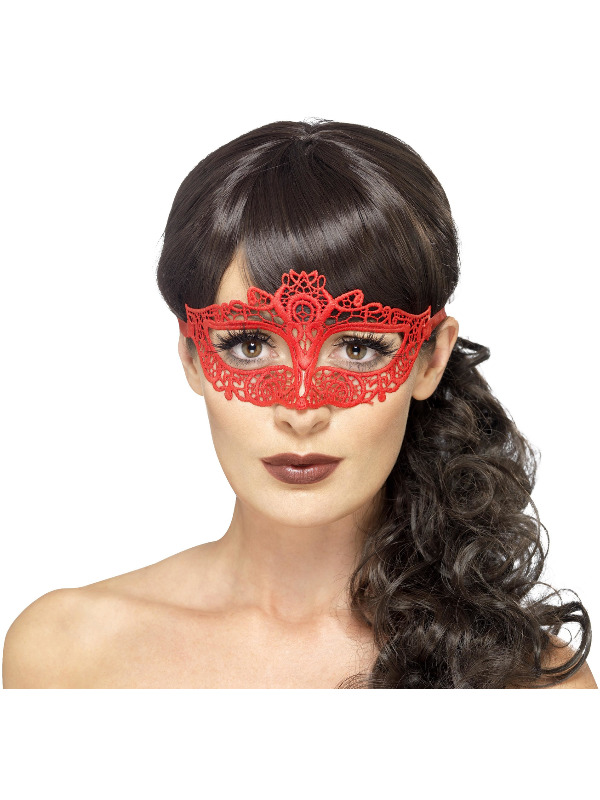 Embroidered Lace Filigree Eyemask, Red