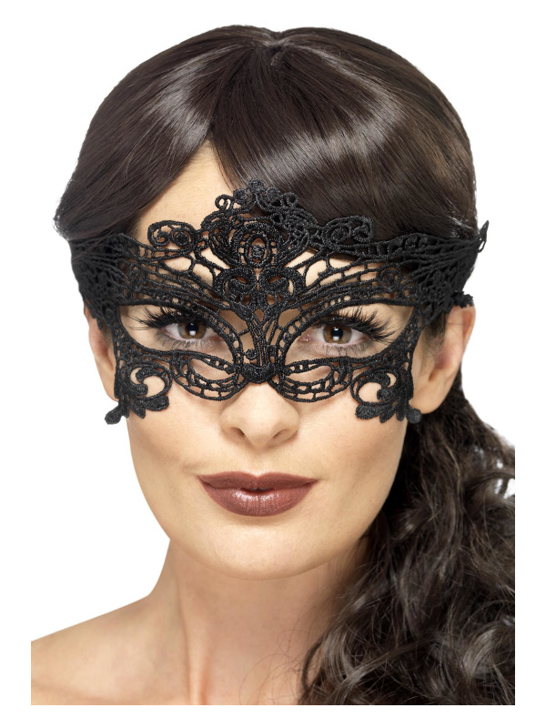 Embroidered Lace Filigree Heart Eyemask, Black