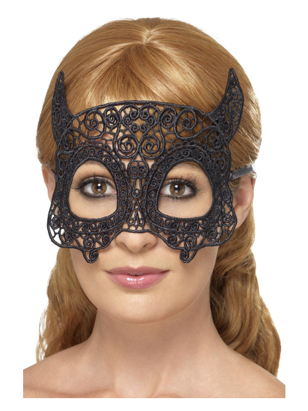 Embroidered Lace Filigree Devil Eyemask, Black