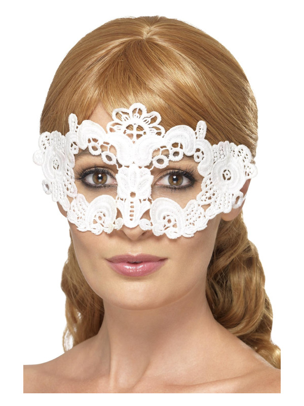 Embroidered Lace Filigree Floral Eyemask, White