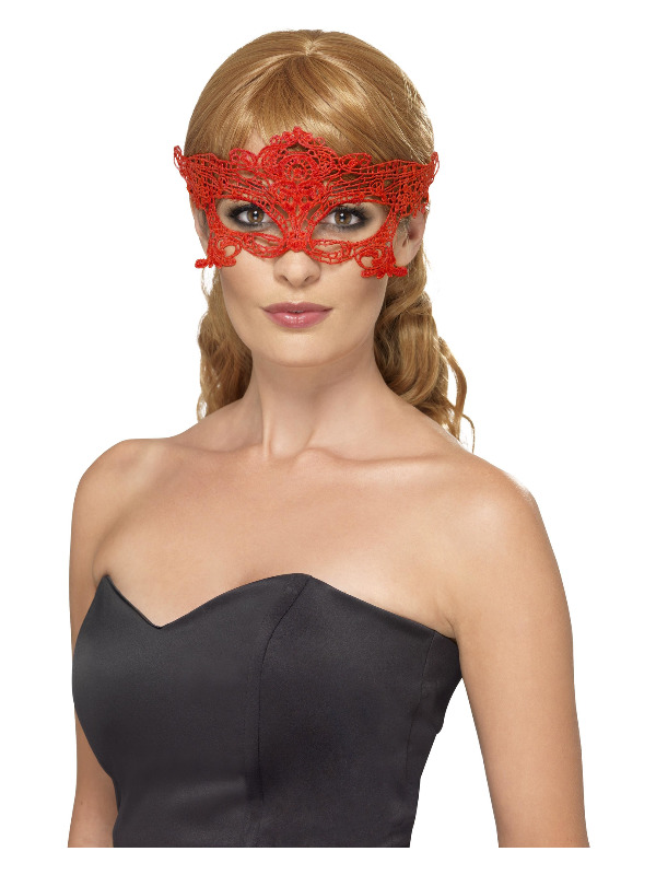 Embroidered Lace Filigree Heart Eyemask, Red