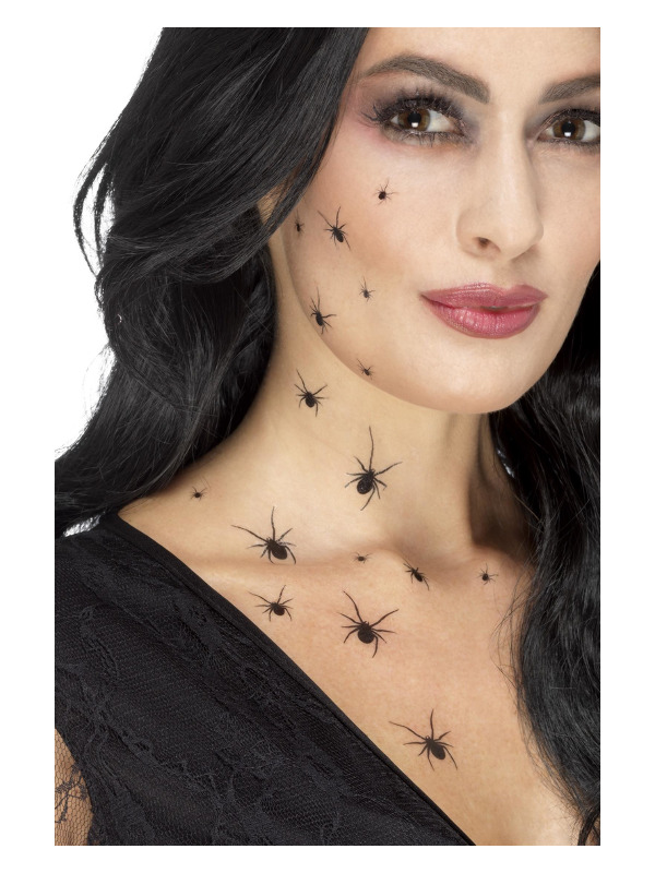 Smiffys Make-Up FX, Crawling Spider Transfers, Black, with 2 Sheets Per Pack, 16 Spiders on Each