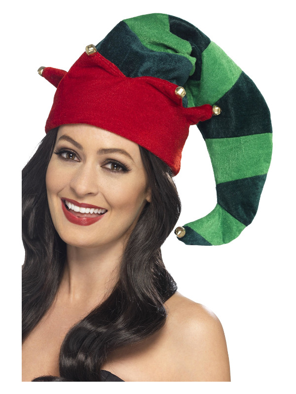 Plush Elf Hat, Green, with Bells