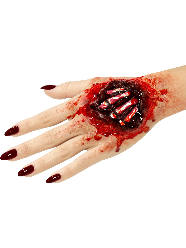 Smiffys Make-Up FX, Latex Exposed Hand Bones Wound, Red, with Adhesive