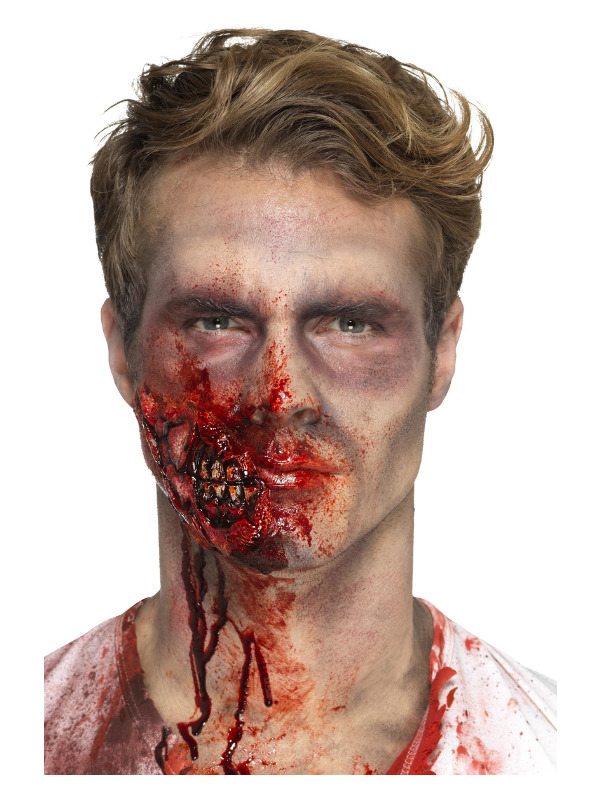 Smiffys Make-Up FX, Latex Zombie Jaw Prosthetic, Red, with Adhesive