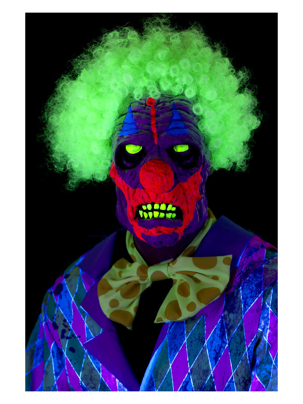 UV Black Light Clown Mask, Multi-Coloured, Latex, Overhead, with Hair