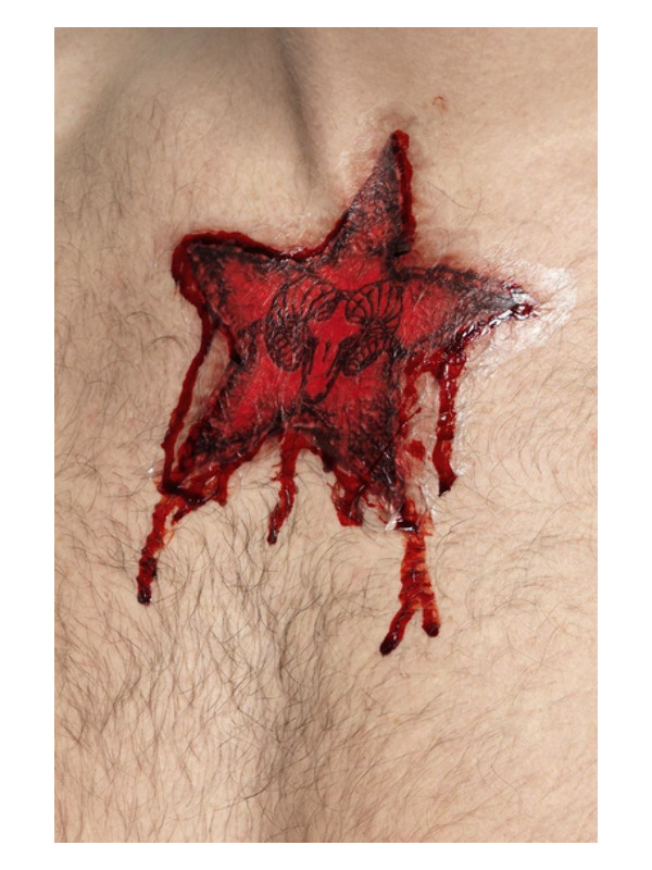 Smiffys Make-Up FX, Occult Rams Head Star Tattoo Transfer, Red