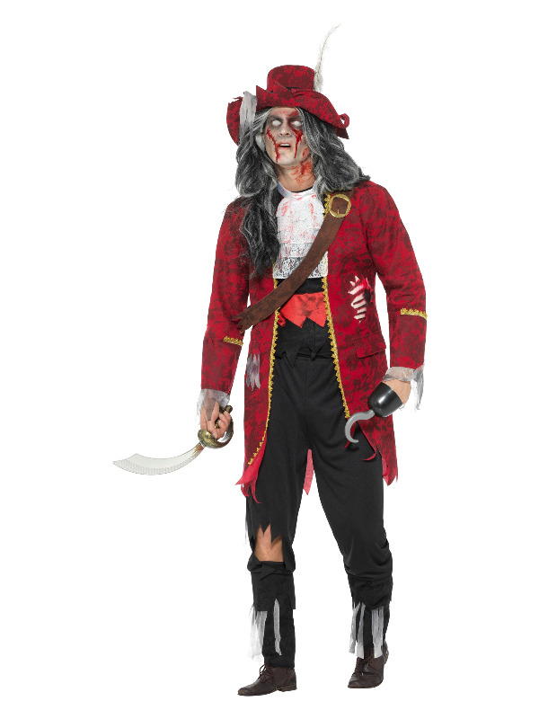 Deluxe Zombie Pirate Captain Costume, Latex, Red