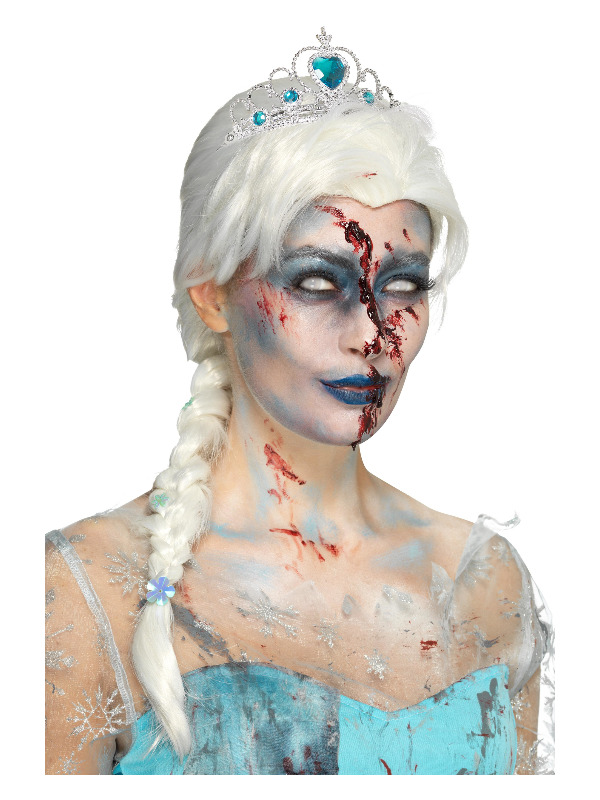 Zombie Froze To Death Wig, White, with Snowflake Jewels