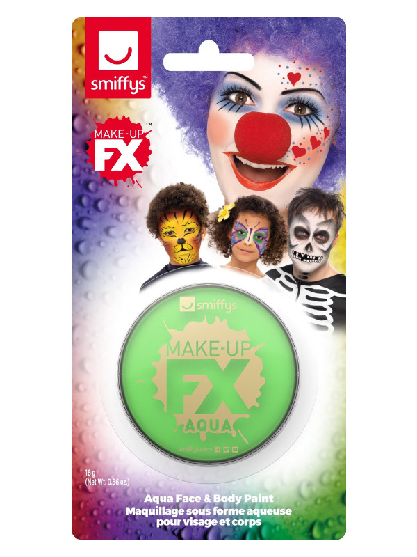 Smiffys Make-Up FX, on Display Card, Lime Green, Aqua Face and Body Paint, 16ml, Water Based