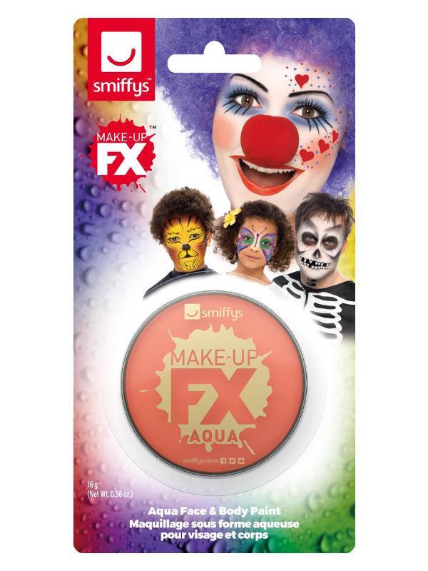 Smiffys Make-Up FX, on Display Card, Orange, Aqua Face and Body Paint, 16ml, Water Based