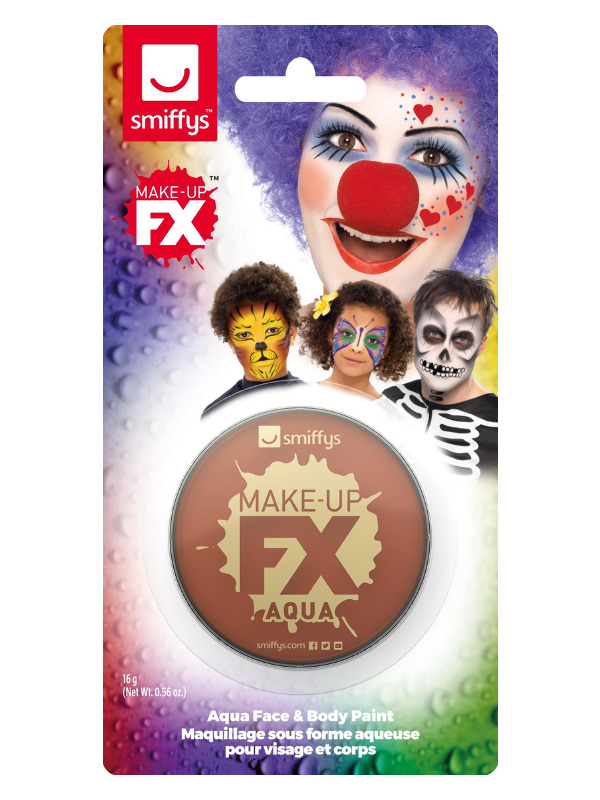 Smiffys Make-Up FX, on Display Card, Light Brown, Aqua Face and Body Paint, 16ml, Water Based