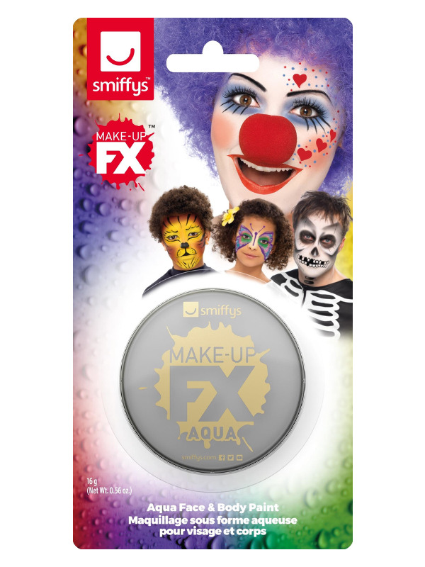 Smiffys Make-Up FX, on Display Card, Light Grey, Aqua Face and Body Paint, 16ml, Water Based