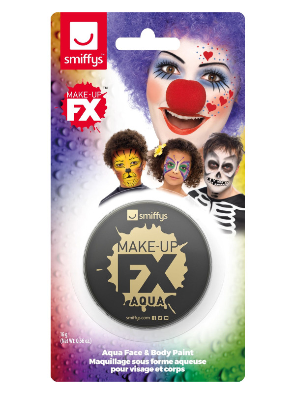 Smiffys Make-Up FX, on Display Card, Black, Aqua Face and Body Paint, 16ml, Water Based