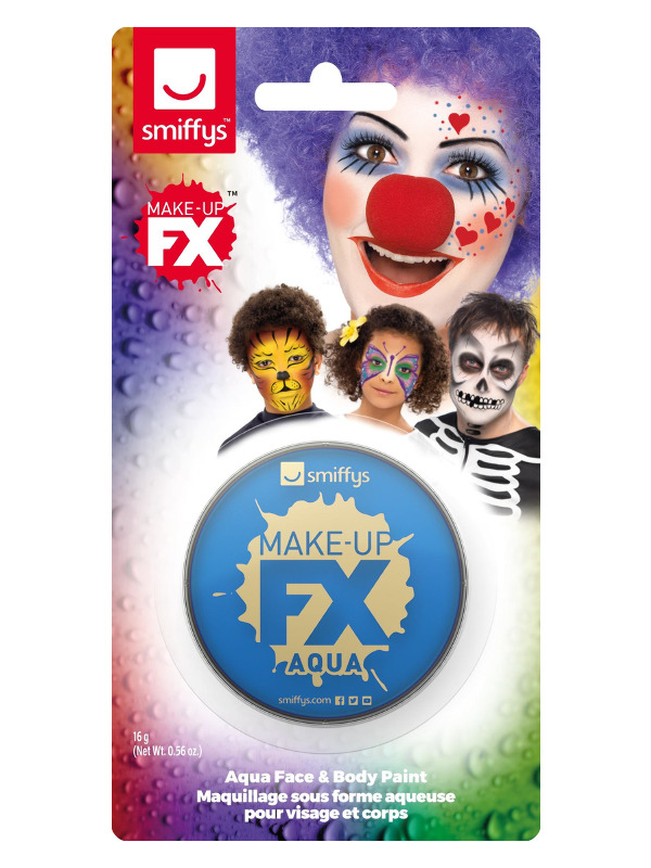 Smiffys Make-Up FX, on Display Card, Royal Blue, Aqua Face and Body Paint, 16ml, Water Based