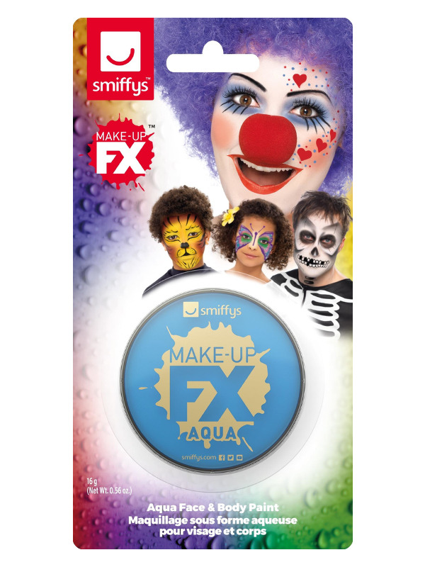 Smiffys Make-Up FX, on Display Card, Pale Blue, Aqua Face and Body Paint, 16ml, Water Based