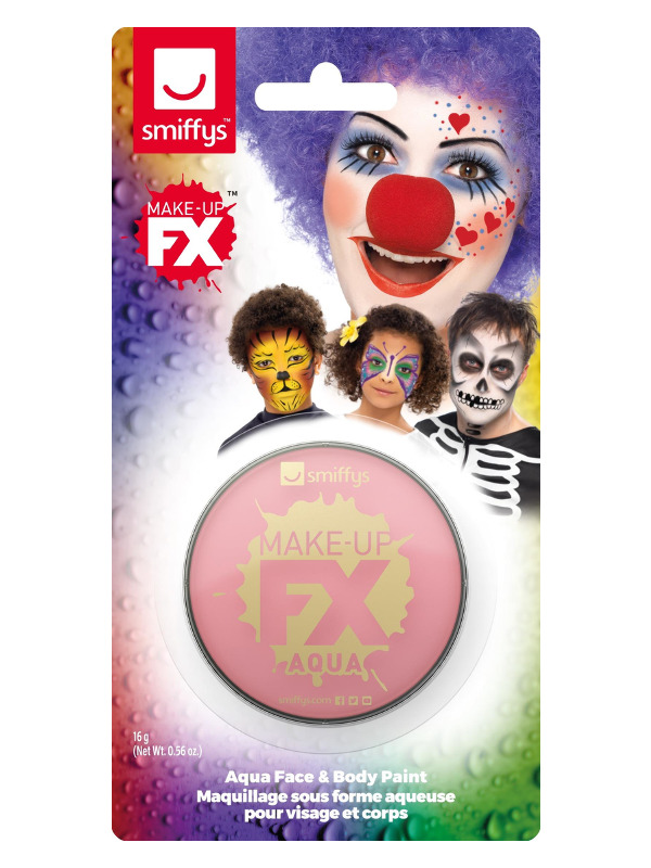 Smiffys Make-Up FX, on Display Card, Pink, Aqua Face and Body Paint, 16ml, Water Based