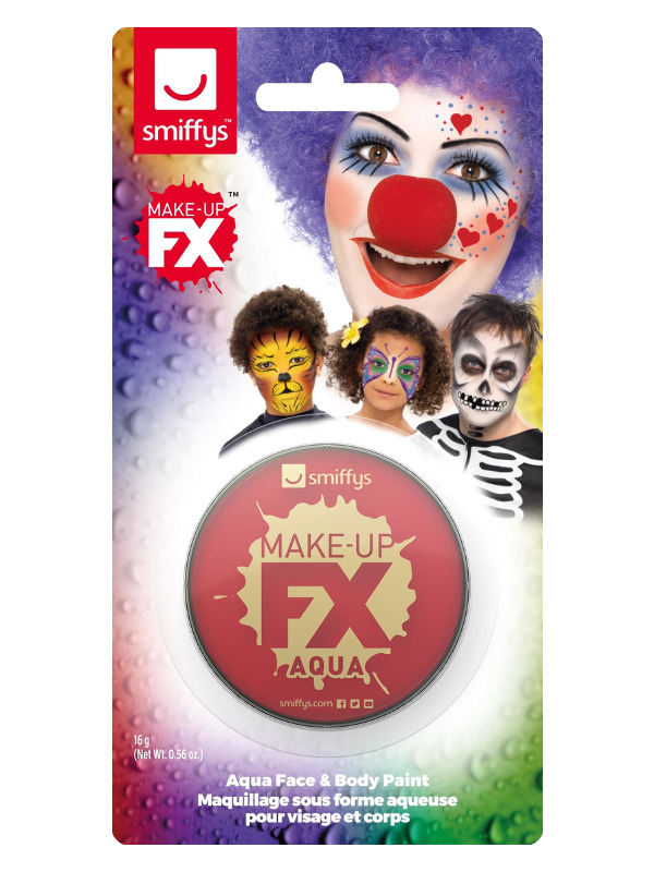 Smiffys Make-Up FX, on Display Card, Red, Aqua Face and Body Paint, 16ml, Water Based