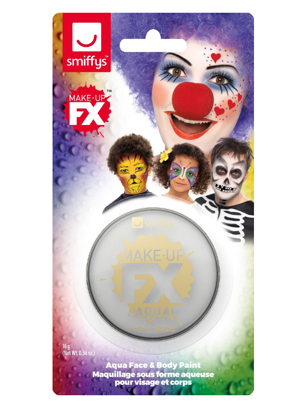 Smiffys Make-Up FX, on Display Card, Metallic Silver, Aqua Face and Body Paint, 16ml, Water Based