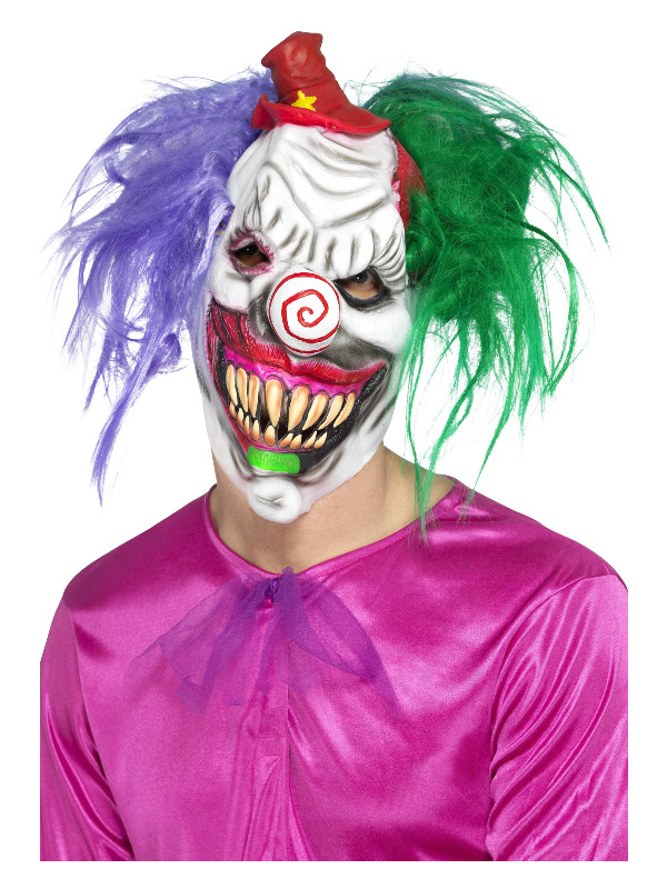 Kolorful Killer Klown Mask, Multi-Coloured, Latex, Full Overhead, with Hair