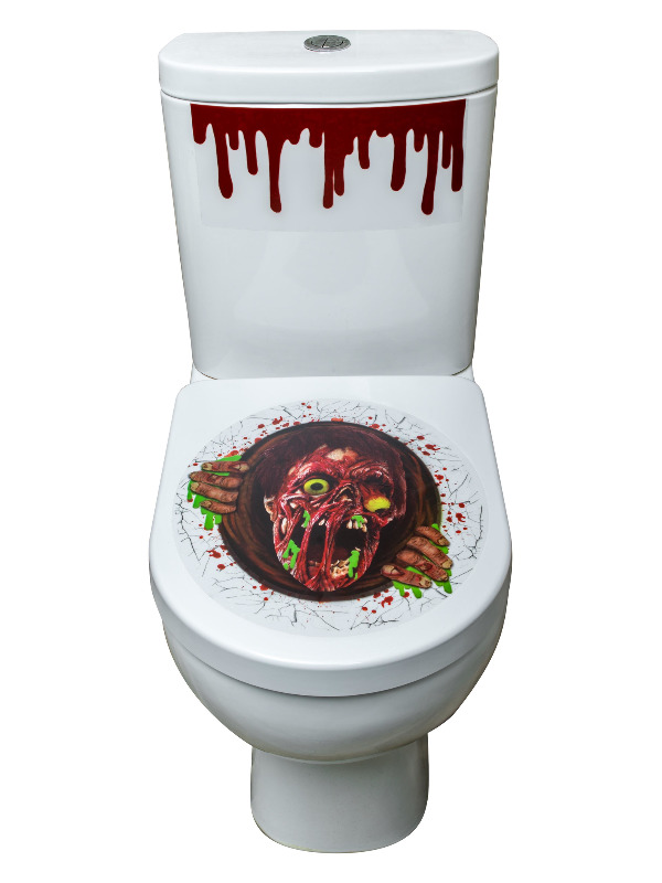 Zombie Portal Toilet Seat Stickers, Red, Blood Cistern & Base Stickers, 41x48cm / 16x19in