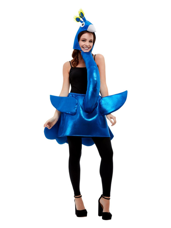Deluxe Peacock Costume, Blue, with Metallic Hooded Tabard