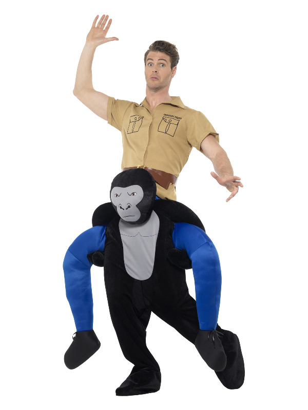 Piggyback Gorilla Costume, Black, One Piece Suit with Mock Legs