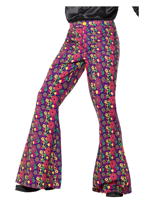 60s Psychedelic CND Flared Trousers, Mens, Multi-C