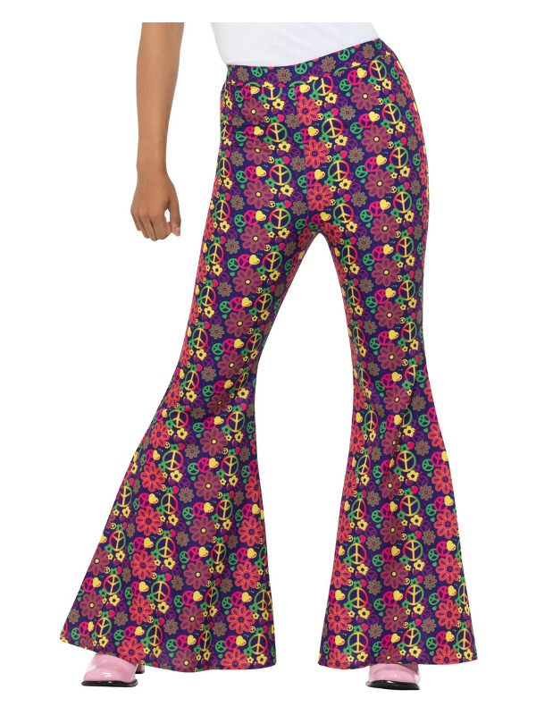 60s Psychedelic CND Flared Trousers, Ladies, Multi