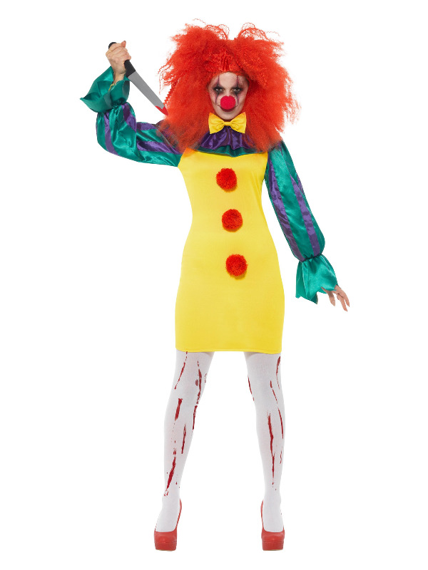 Classic Horror Clown Lady Costume, Multi-Coloured