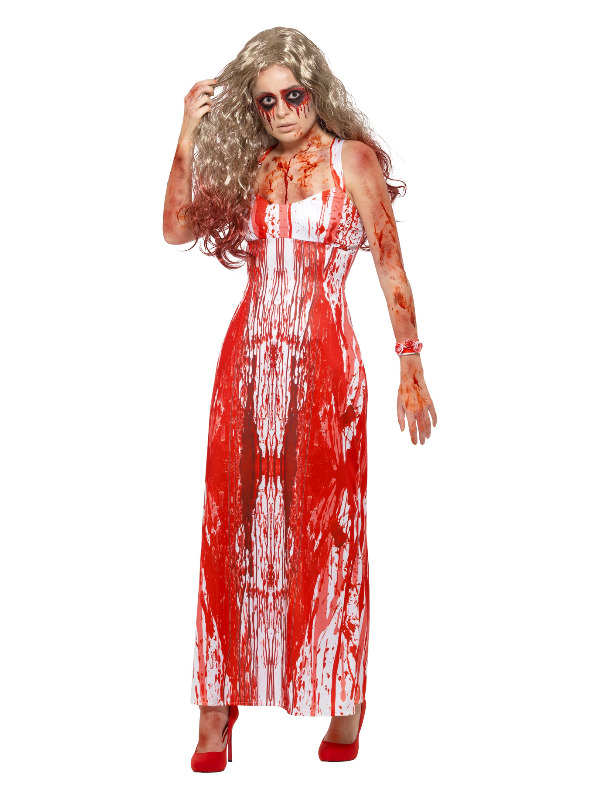Bloody Prom Queen Costume, White & Red