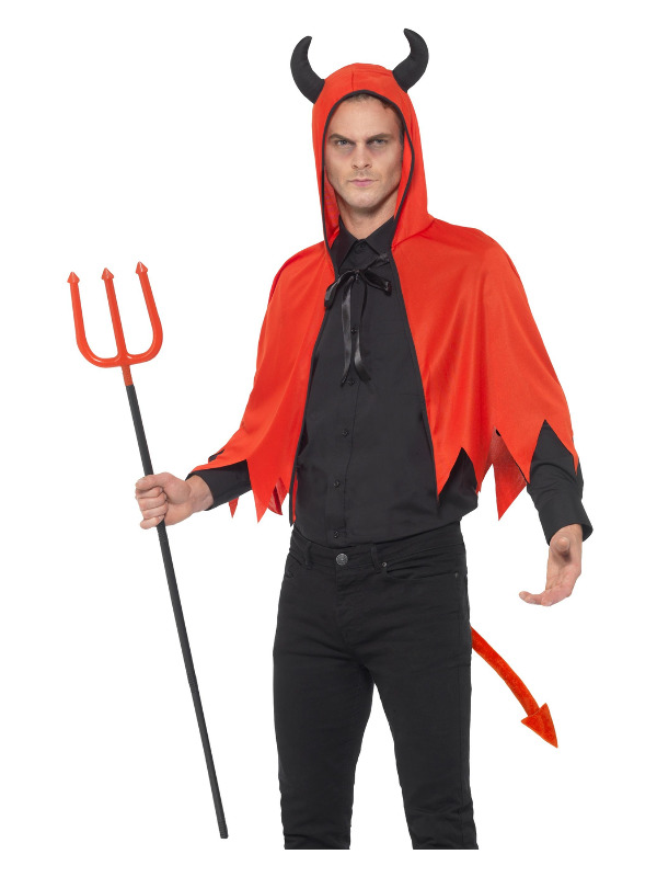 Devil Kit, Red, with Horn Cape, Tail & Detachable Trident, 110cm/43in