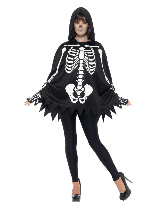 Skeleton Kit, Unisex, Black, with Poncho & Gloves