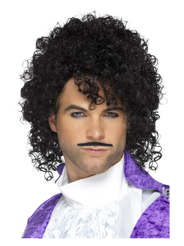 80s Purple Musician Kit, Black, with Wig & Tash