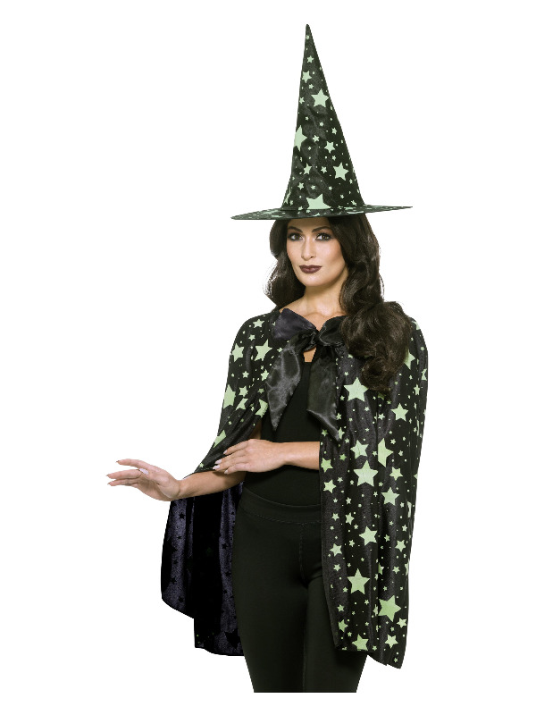 Midnight Witch Kit, Black & Glow in the Dark, with Cape & Hat