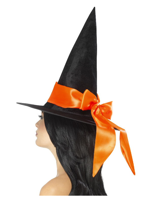 Deluxe Witch Hat, Black, with Orange Bow