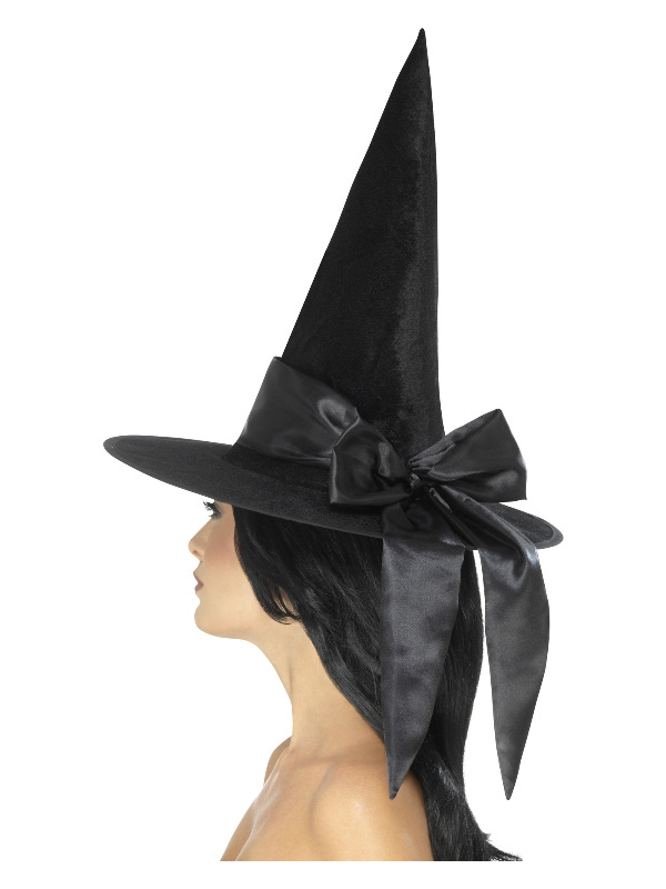 Deluxe Witch Hat, Black, with Black Bow