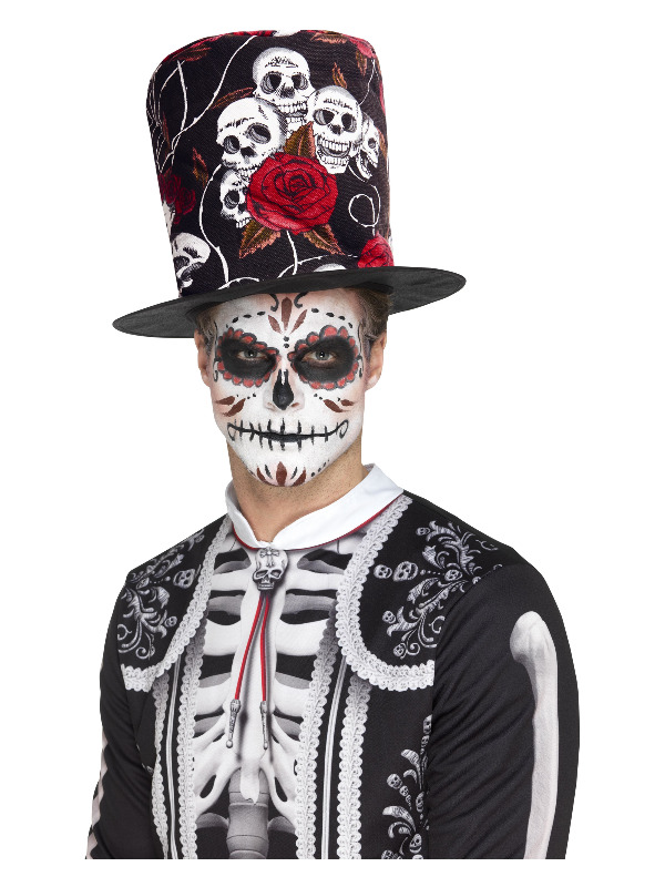 Day of the Dead Skull & Rose Top Hat, Multi-Coloured