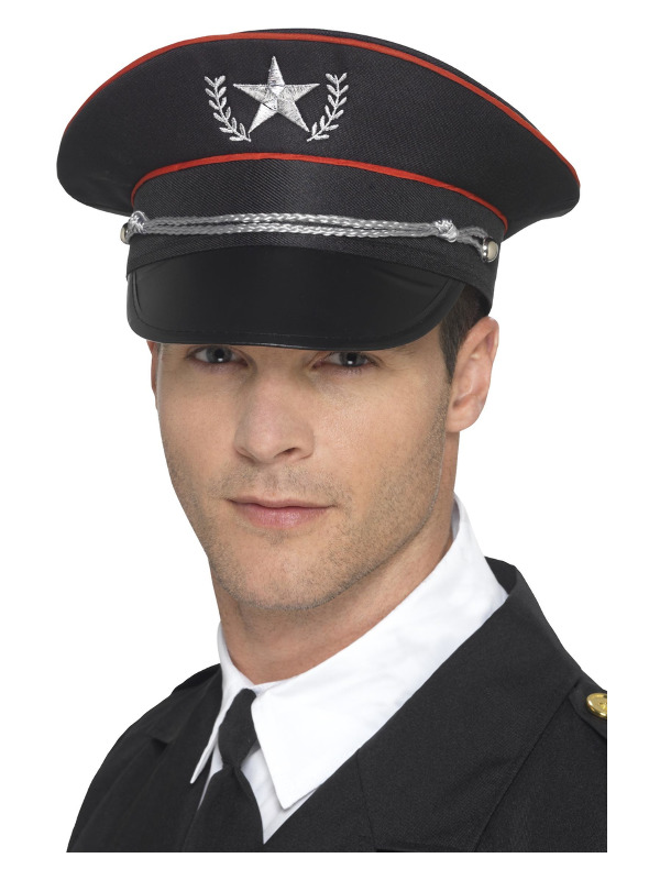 Deluxe Military Hat, Black, with Elastic Inner Rim