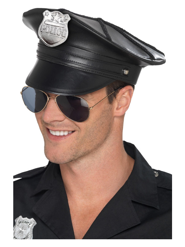 Deluxe Police Hat, Black, Faux Leather