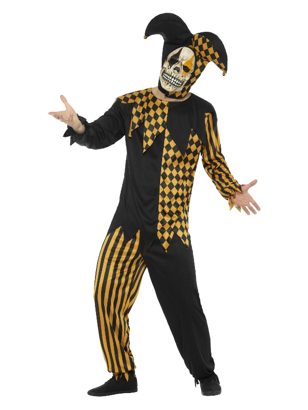 Evil Court Jester Costume, Black & Gold