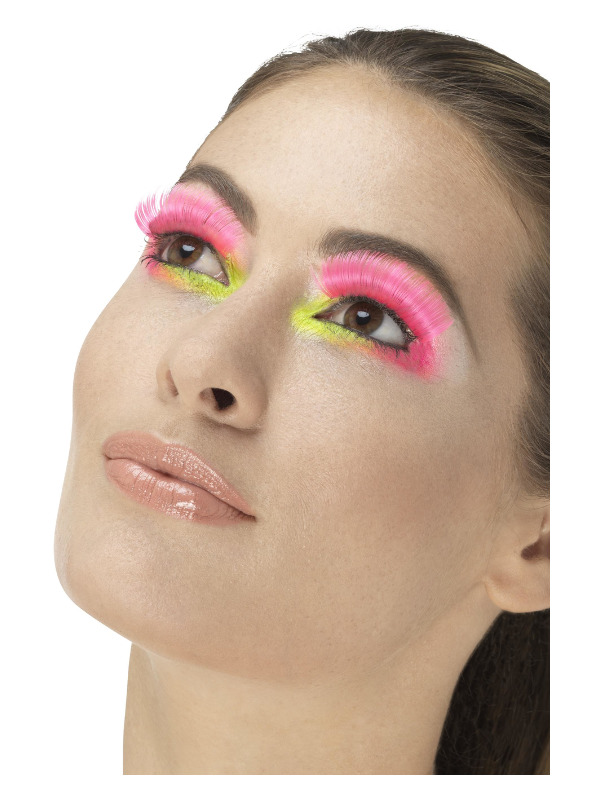 80s Party Eyelashes, Neon Pink, Contains Glue