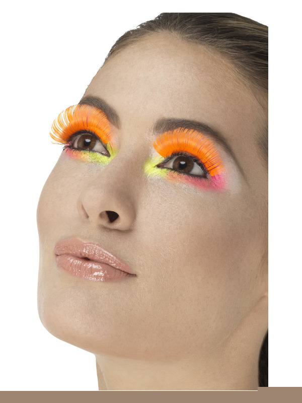 80s Party Eyelashes, Neon Orange, Contains Glue
