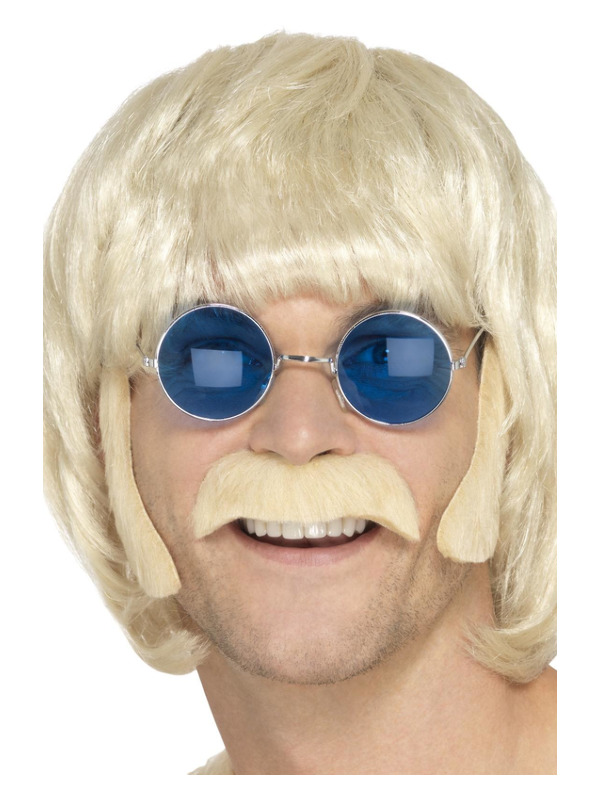 Hippie Disguise Set, Blonde, with Porkchop Sideburns & Moustache, Self Adhesive