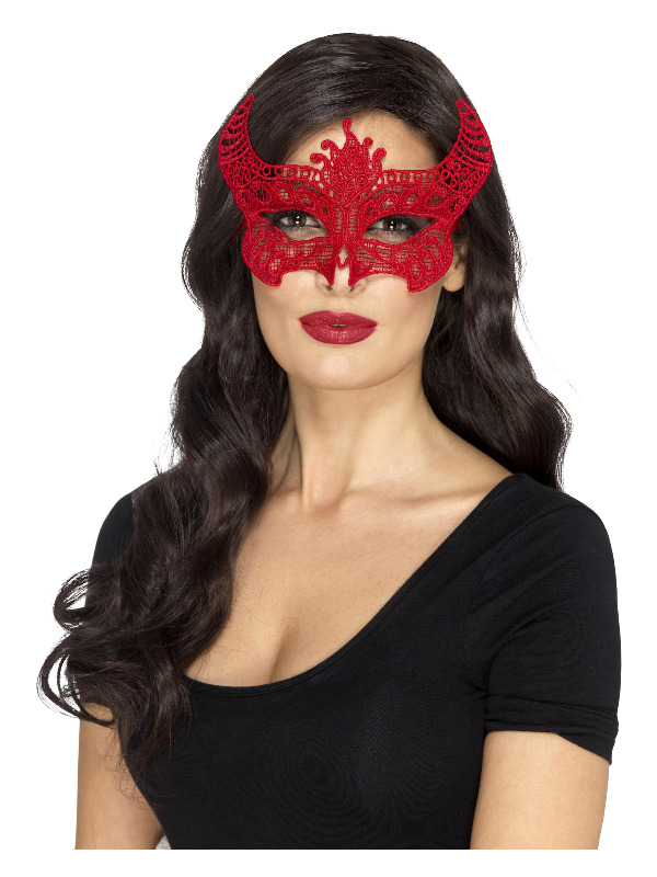 Lace Filigree Devil Mask, Red