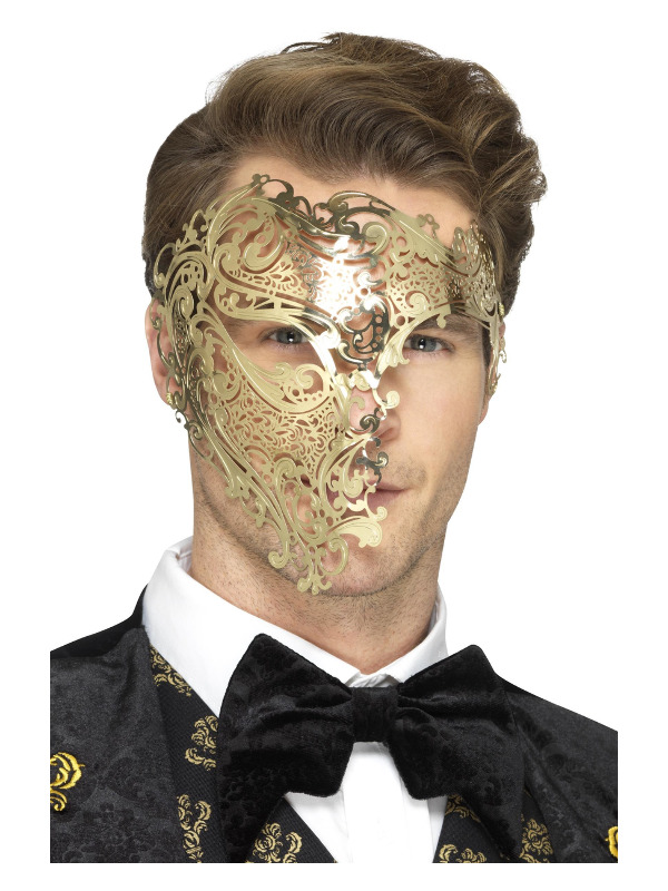 Deluxe Metal Filigree Phantom Mask, Gold