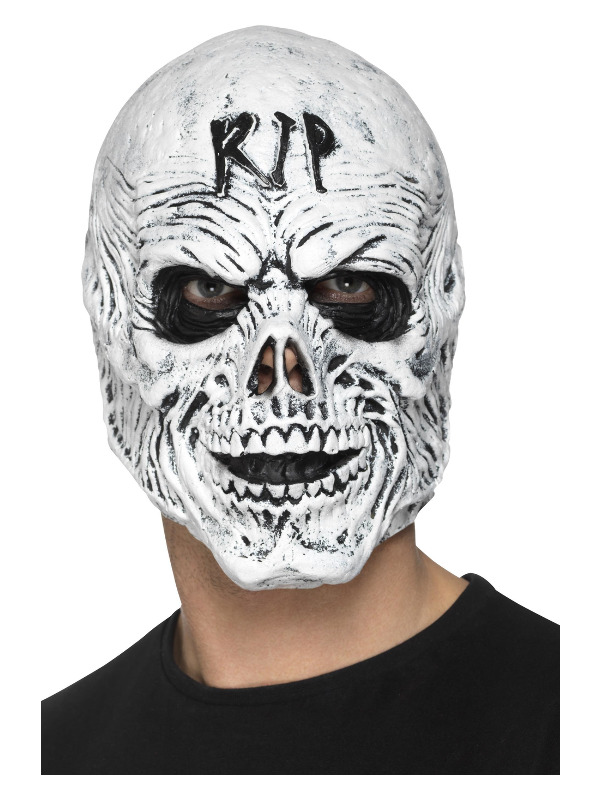 R.I.P Grim Reaper Mask, Foam Latex, White, Full Overhead