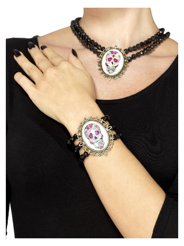 Day of the Dead Beaded Bracelet, Black